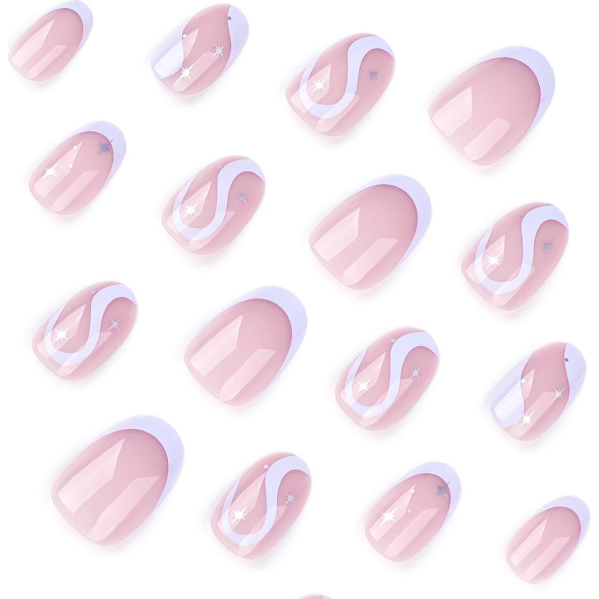 Uñas Postizas Cortas Mivota Almendra Francesa Púrpura 24 Pcs