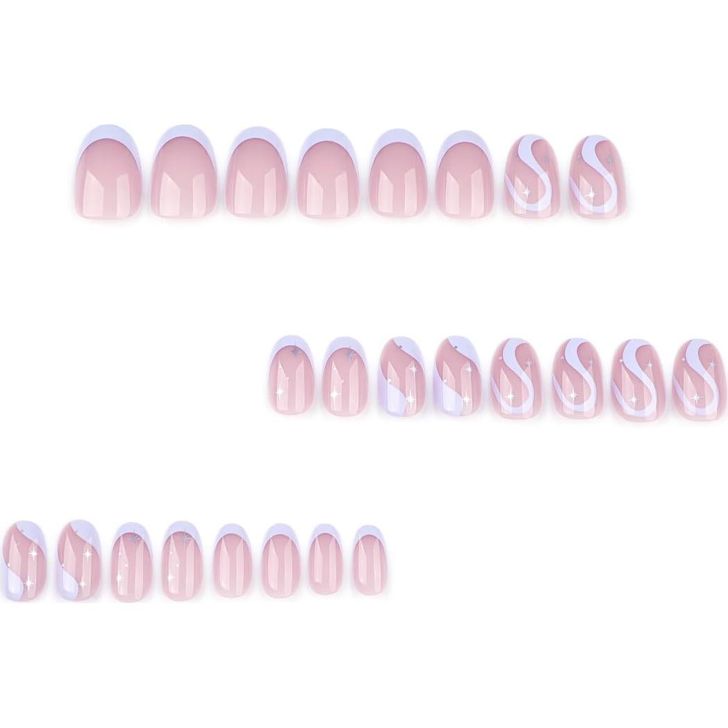 Uñas Postizas Cortas Mivota Almendra Francesa Púrpura 24 Pcs