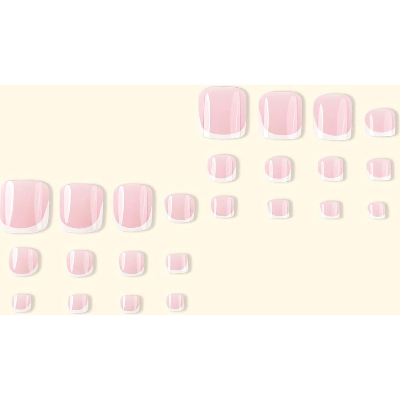 Uñas Postizas Cortas Cuadradas Rosa LPOODDNU 24 Pcs