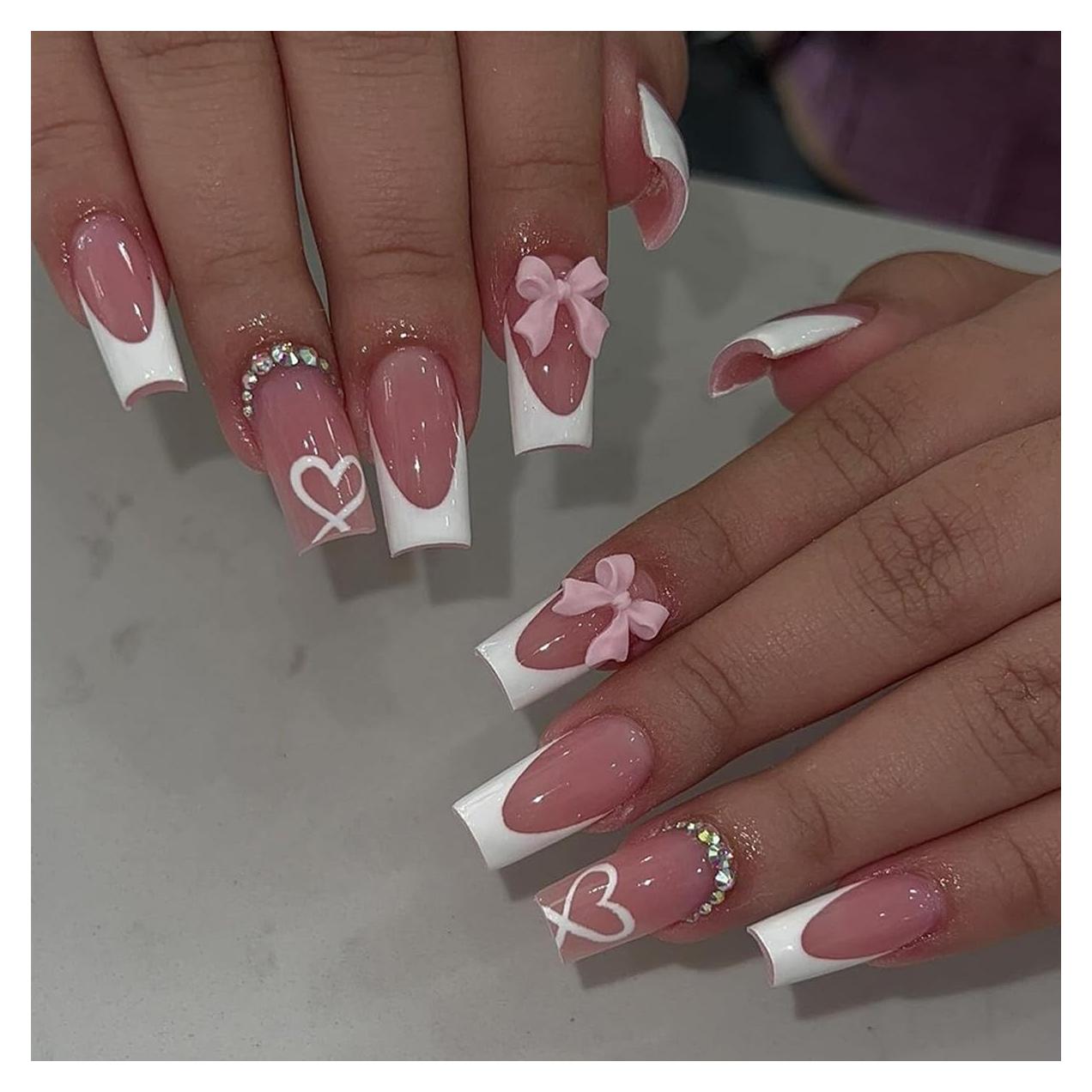 Uñas Postizas Francesas YKZFUI 24 Pzs Acrílico Medianas