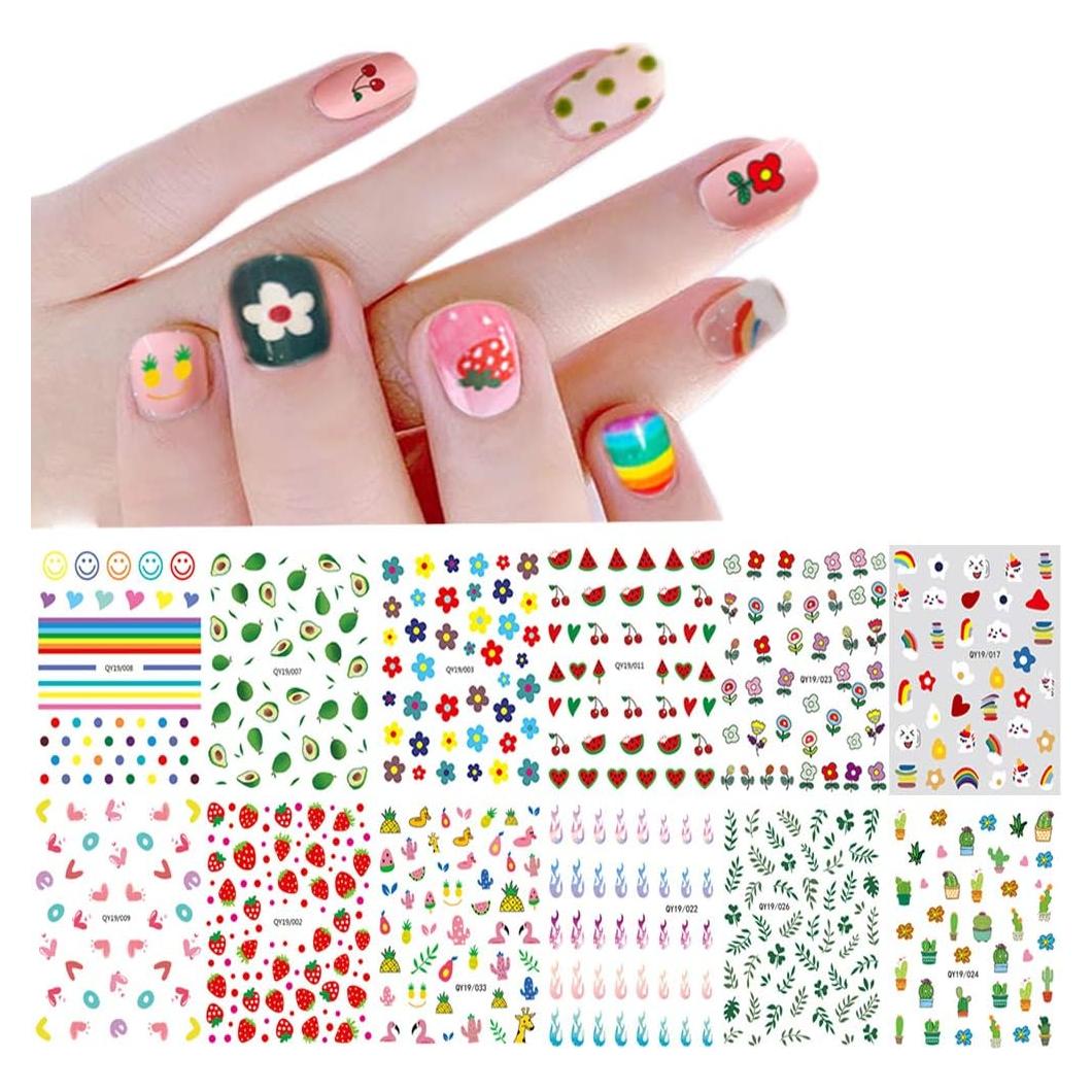 Calcomanías de Uñas IHUKEIT - 12 Hojas 3D Autoadhesivas