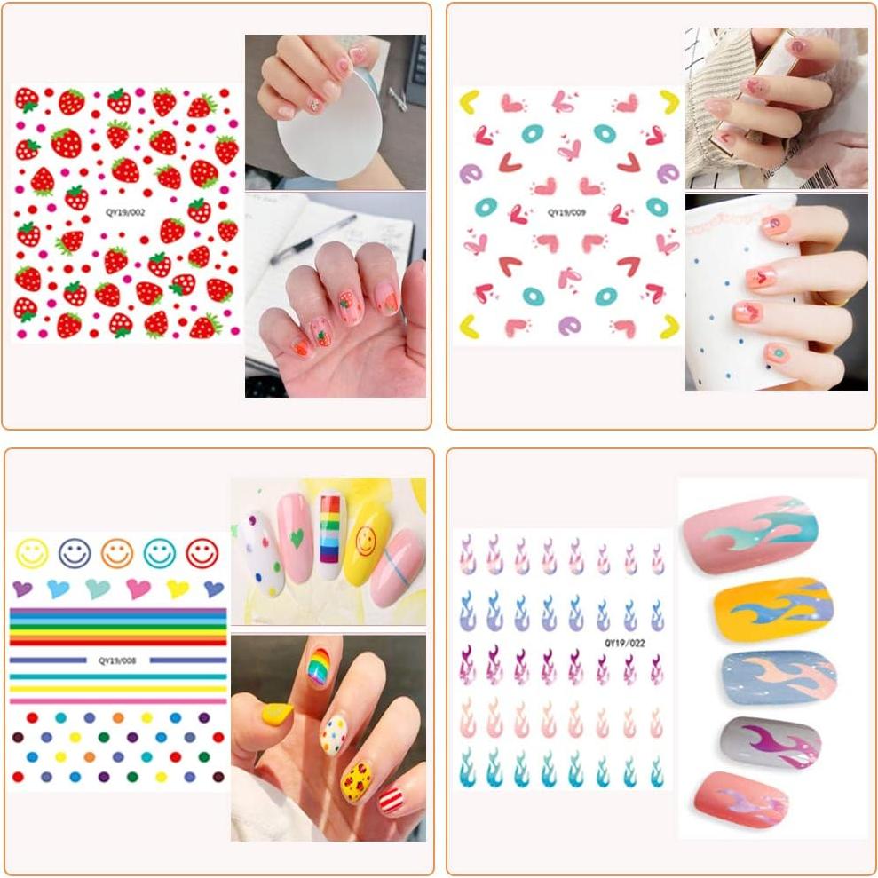 Calcomanías de Uñas IHUKEIT - 12 Hojas 3D Autoadhesivas