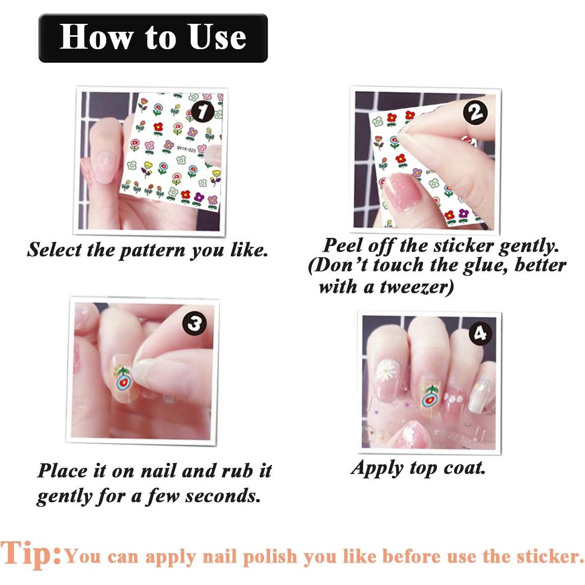 Calcomanías de Uñas IHUKEIT - 12 Hojas 3D Autoadhesivas