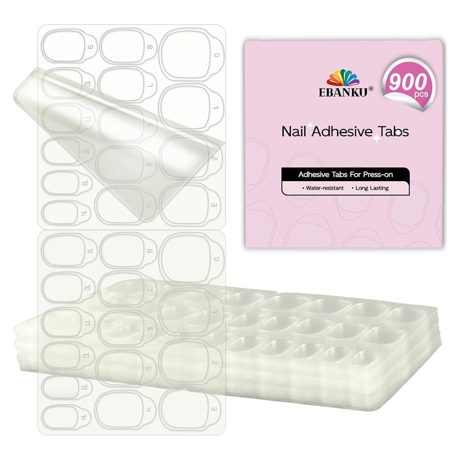 900 Pestañas Adhesivas para Uñas EBANKU Ultra Finas 0.3mm