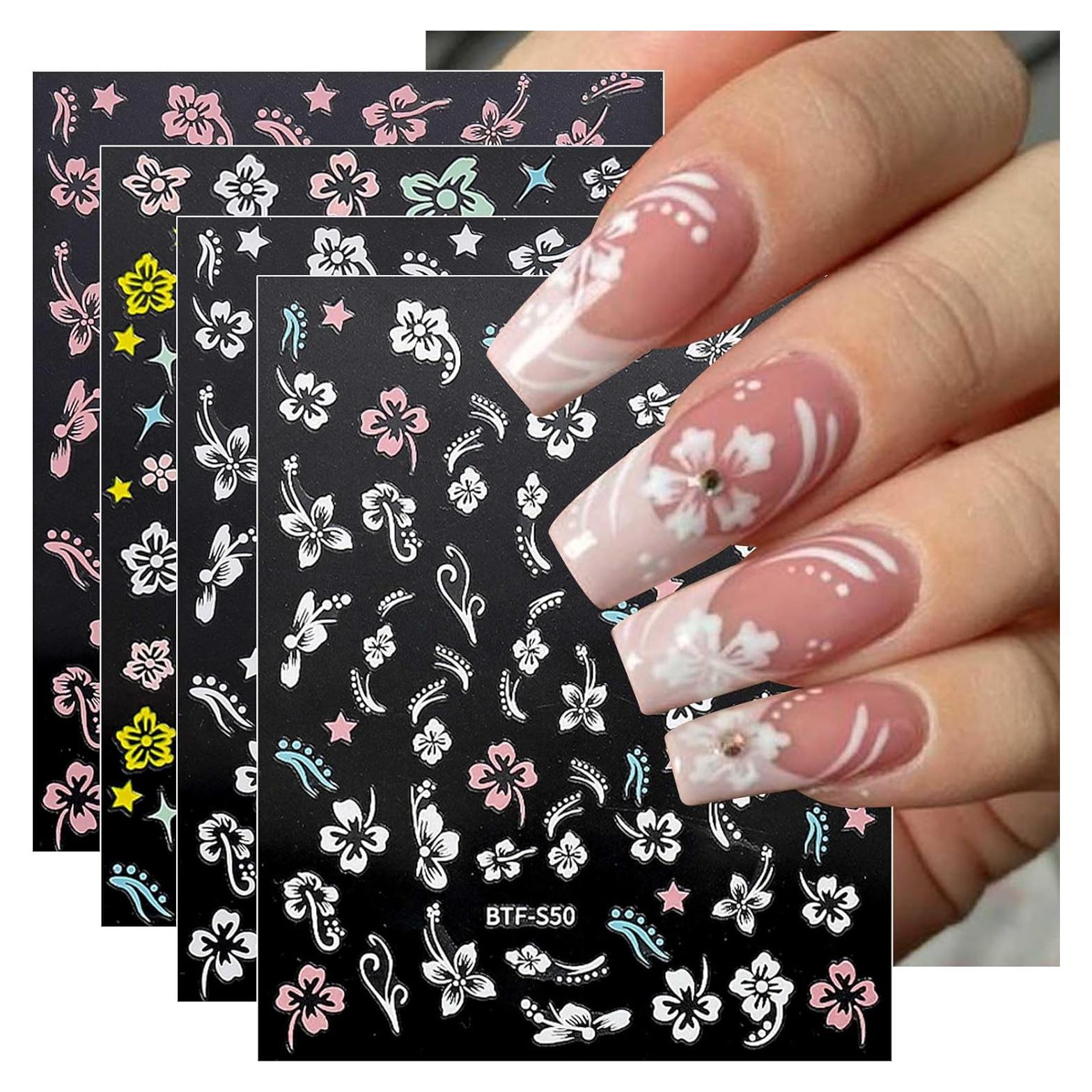 Pegatinas de Uñas JMEOWIO 9 Hojas Flores Coloridas