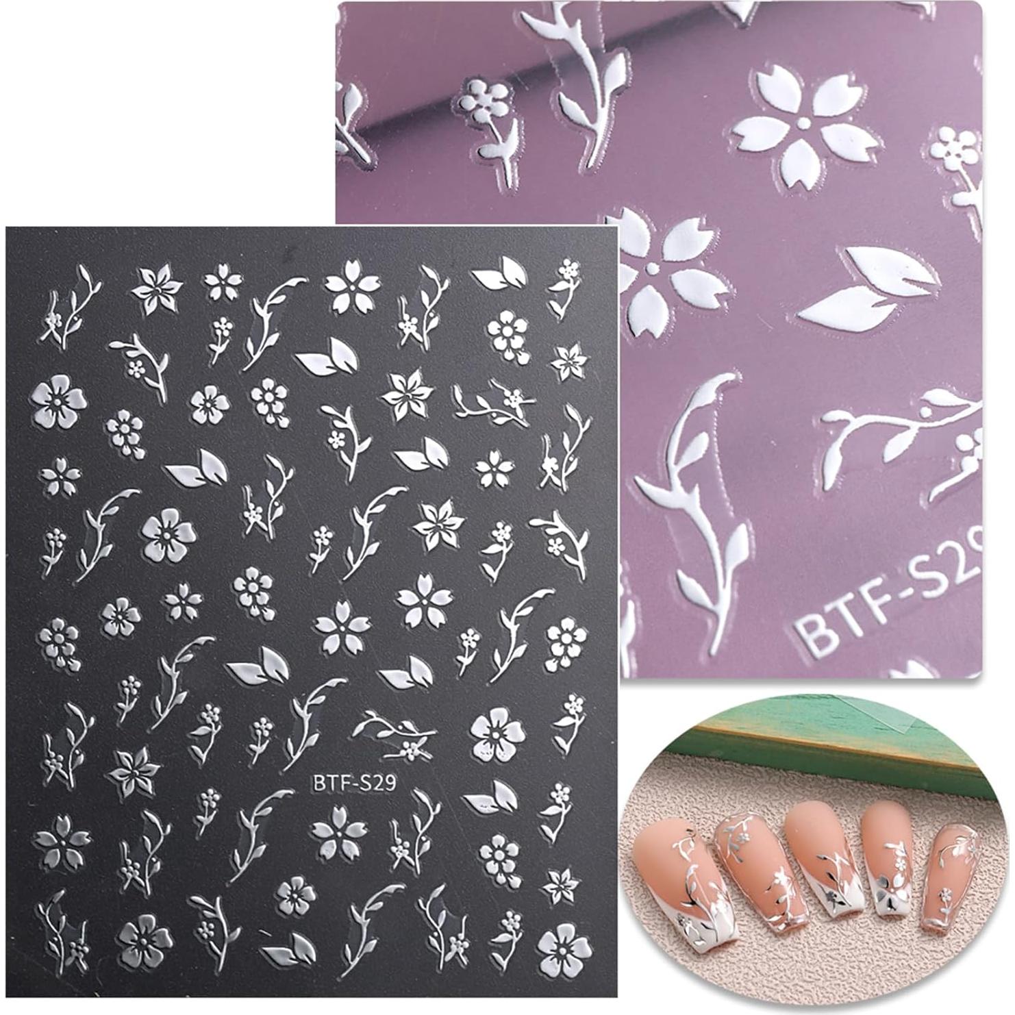 Pegatinas de Uñas JMEOWIO 9 Hojas Flores Coloridas