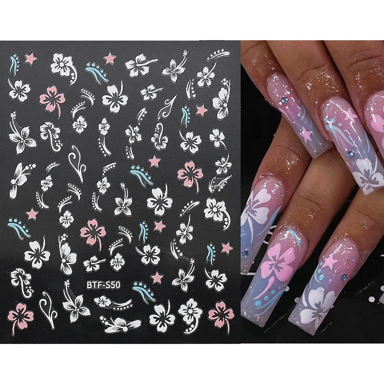 Pegatinas de Uñas JMEOWIO 9 Hojas Flores Coloridas