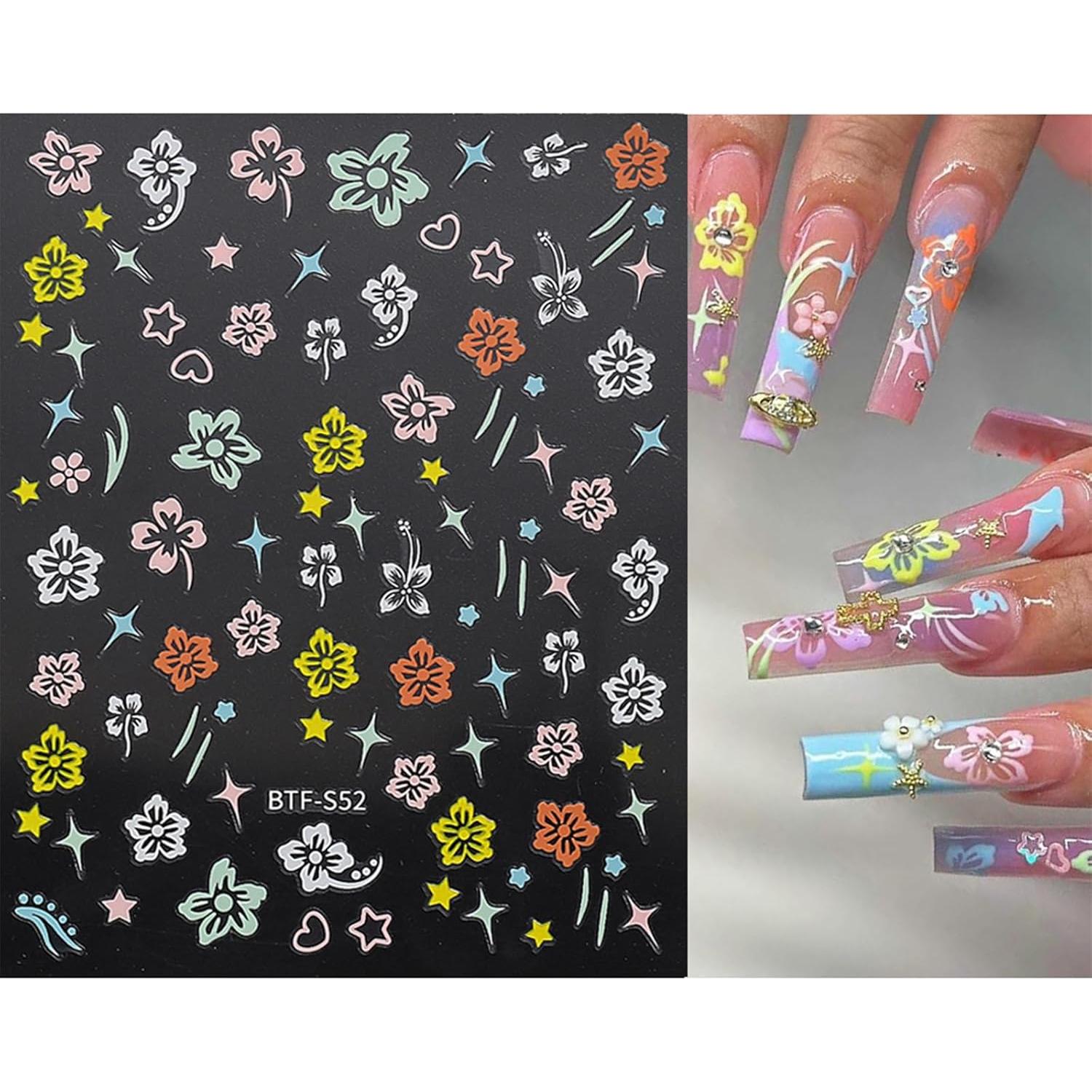 Pegatinas de Uñas JMEOWIO 9 Hojas Flores Coloridas