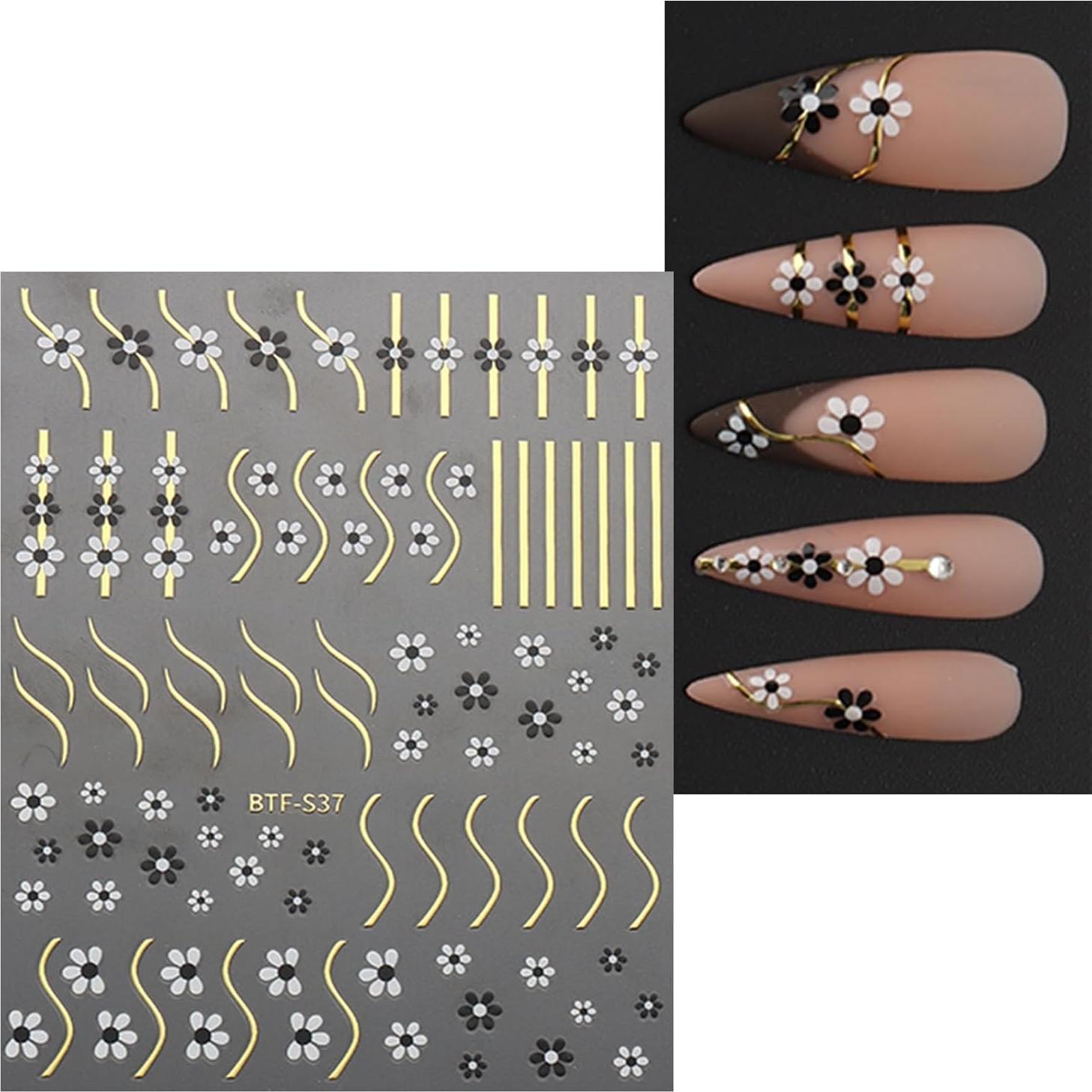 Pegatinas de Uñas JMEOWIO 9 Hojas Flores Coloridas