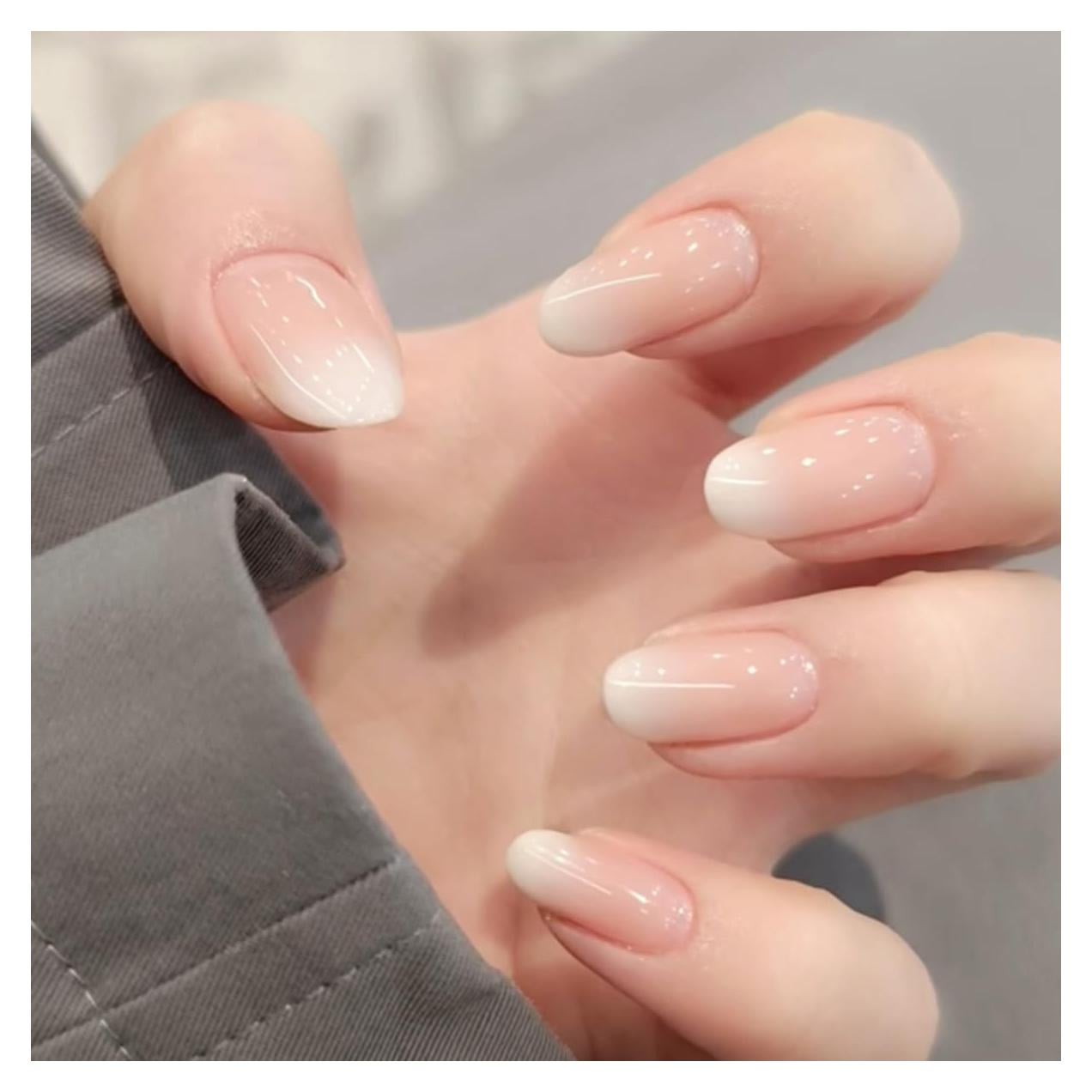 Uñas Postizas Cortas Ovaladas Mivota - Gradiente Rosa Nude 24 Pcs