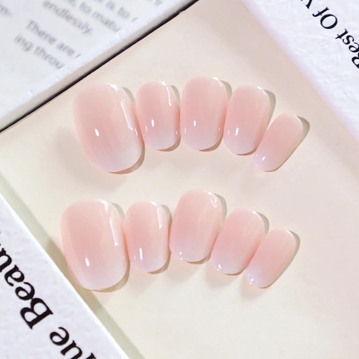 Uñas Postizas Cortas Ovaladas Mivota - Gradiente Rosa Nude 24 Pcs