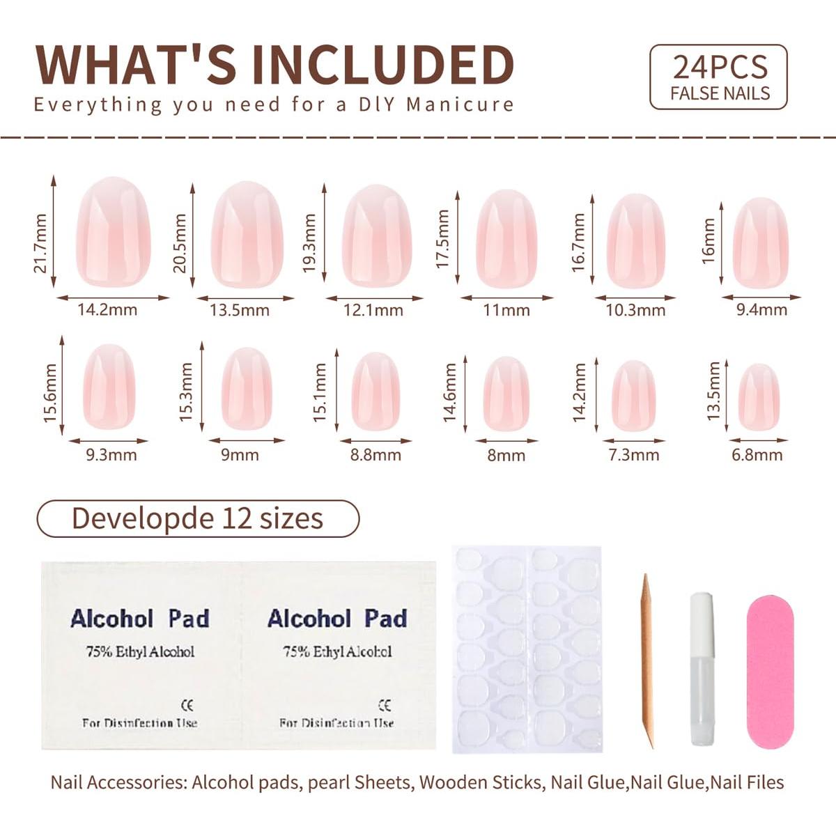 Uñas Postizas Cortas Ovaladas Mivota - Gradiente Rosa Nude 24 Pcs