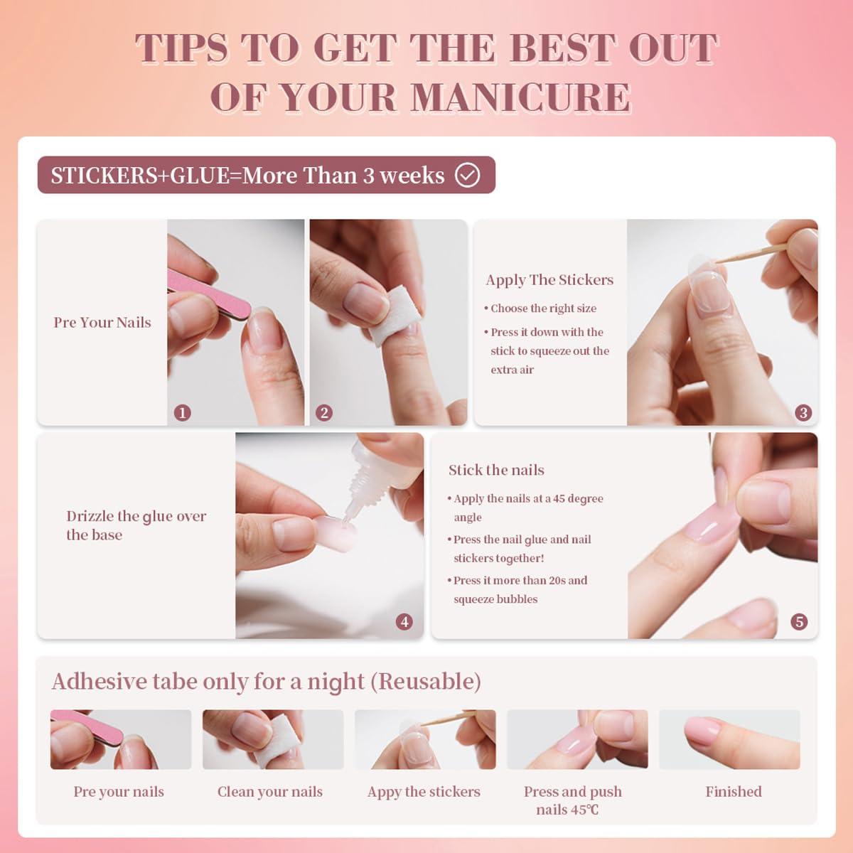 Uñas Postizas Cortas Ovaladas Mivota - Gradiente Rosa Nude 24 Pcs