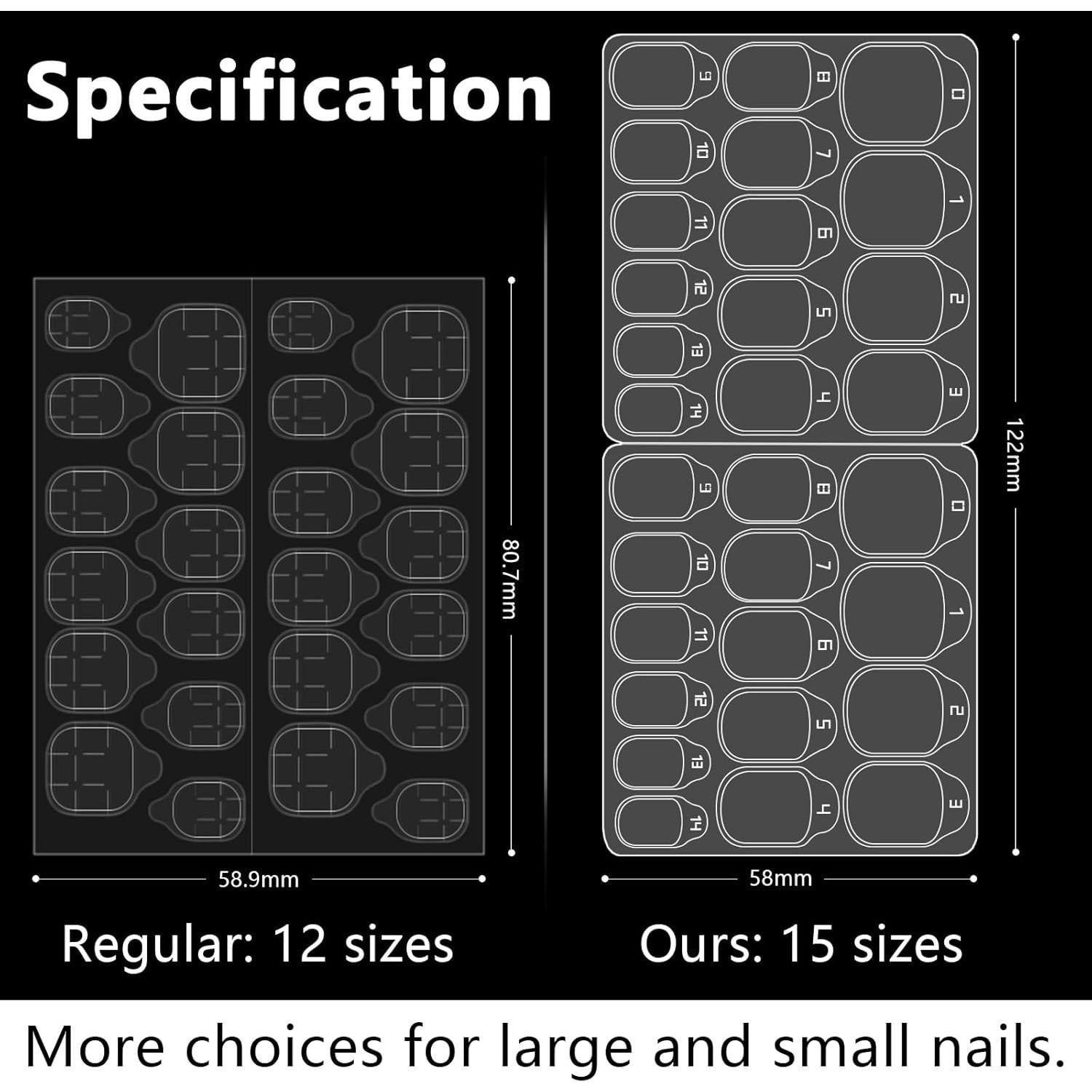 Etiquetas Adhesivas para Uñas Laza 300 Pcs 15 Tamaños