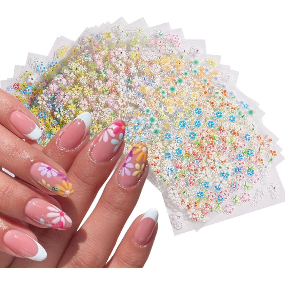 30 Hojas Calcomanías de Uñas Florales Coloridas NZRAESTRS