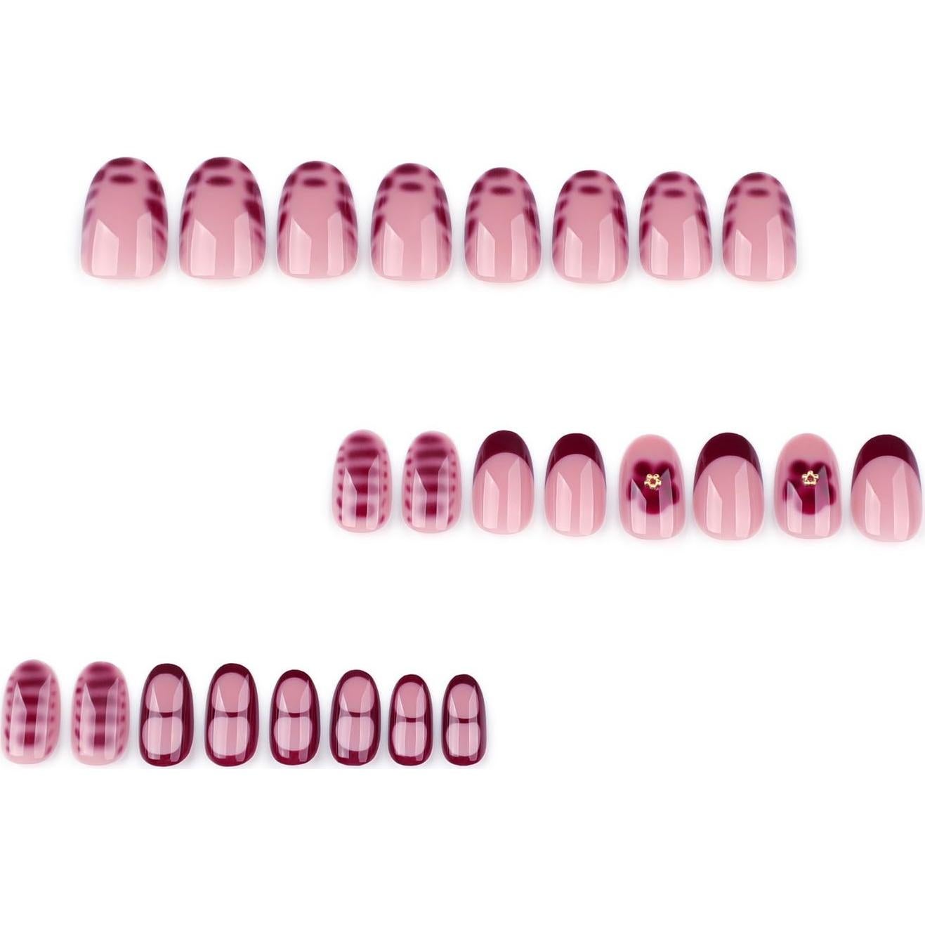 Uñas Postizas Cortas Acrílicas OCOUYVD Flores Rojas 24 Pcs