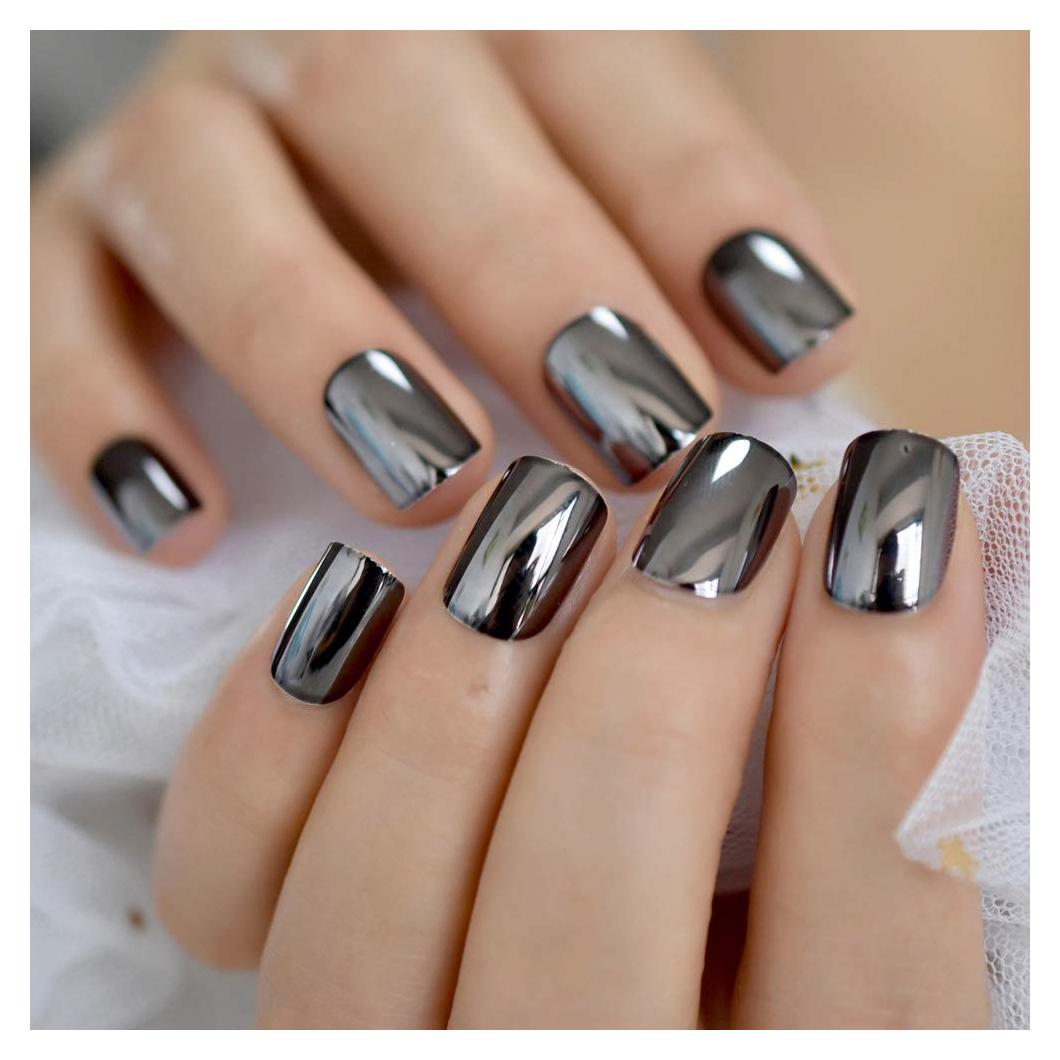 Placas Falsas de Uñas Acrílicas Coolnail Gris Humo Metalizado