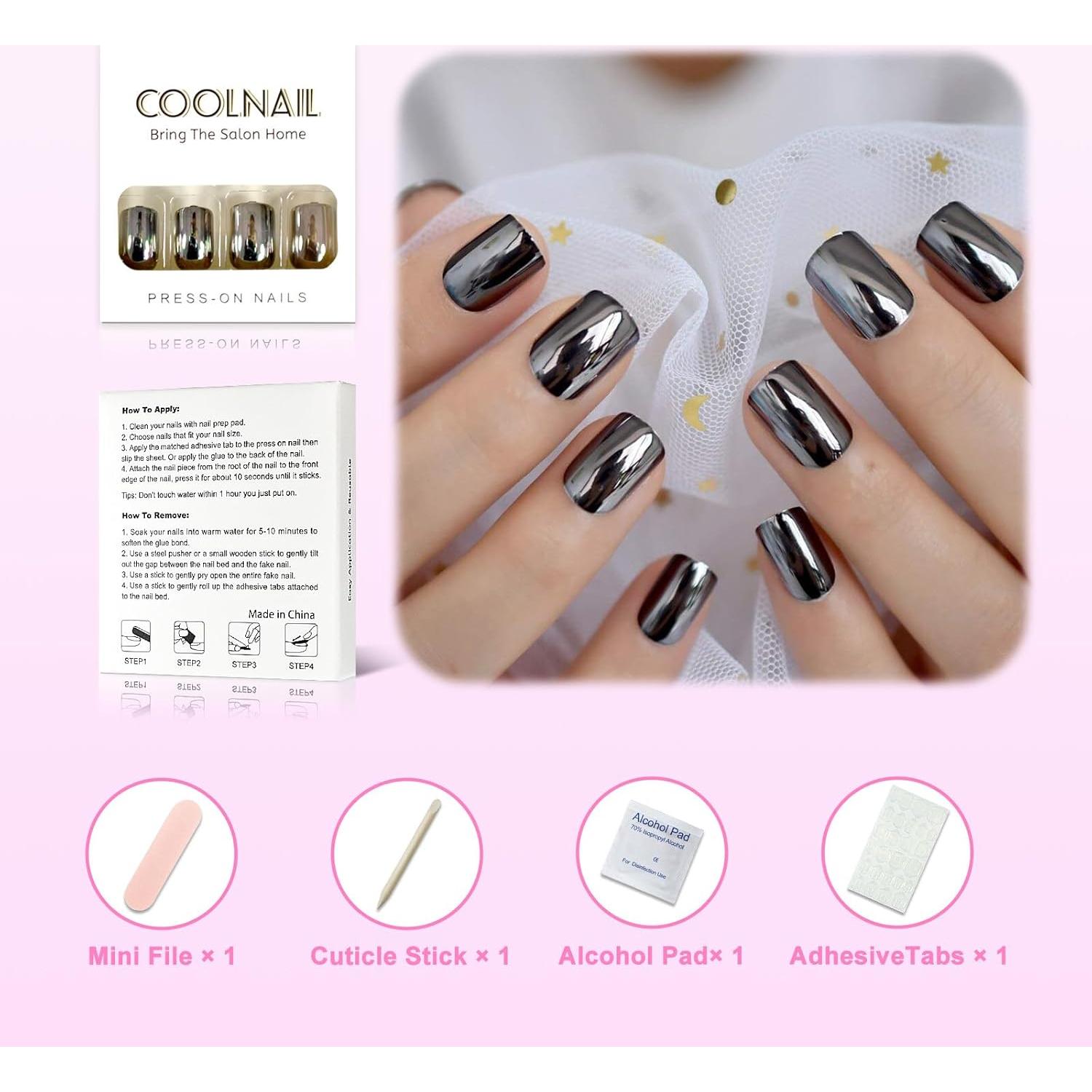 Placas Falsas de Uñas Acrílicas Coolnail Gris Humo Metalizado