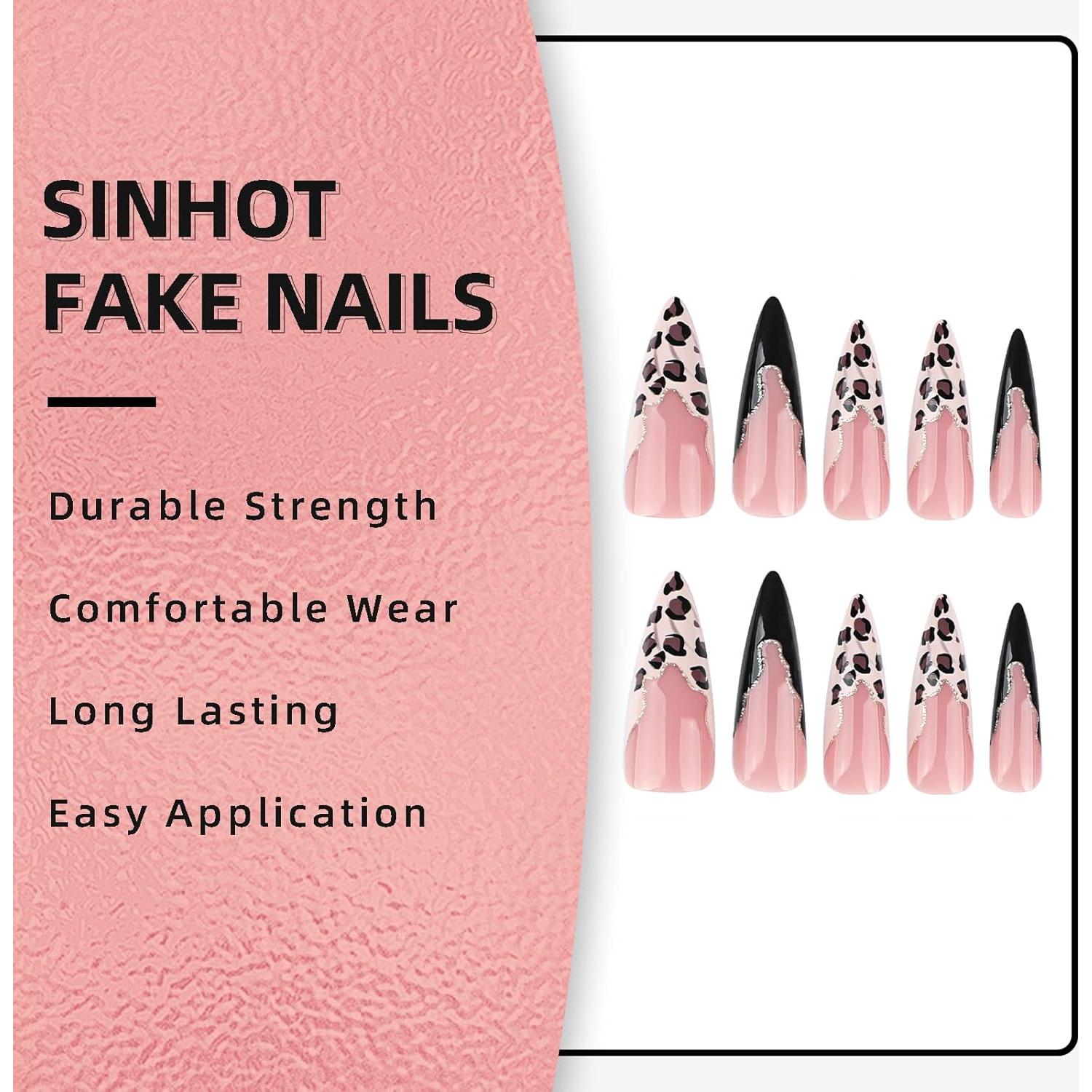 Uñas Postizas Stiletto Largas SINHOT 24 pcs con Pegamento