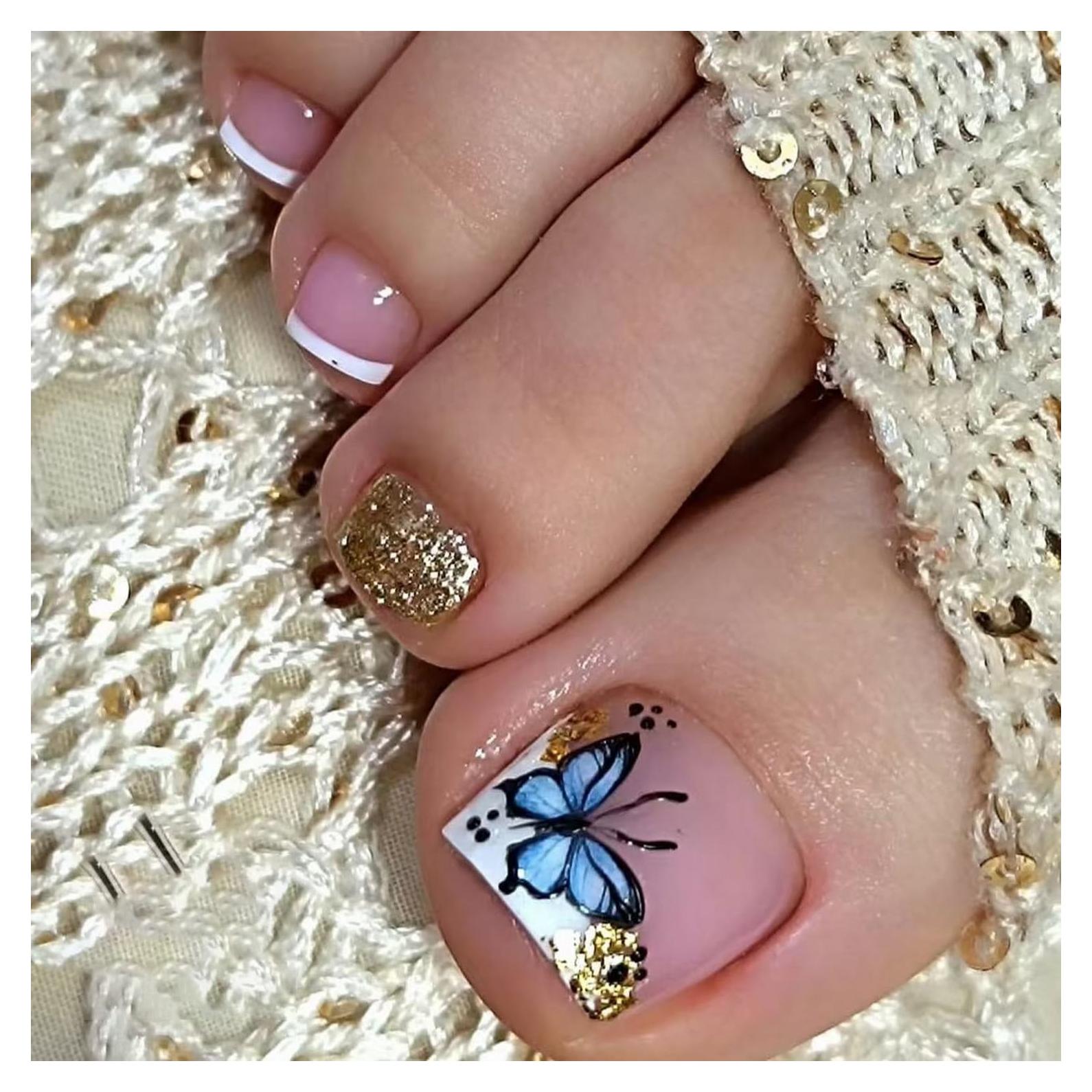 24 Uñas Postizas para Pies Acrílicas GritoSe con Brillo