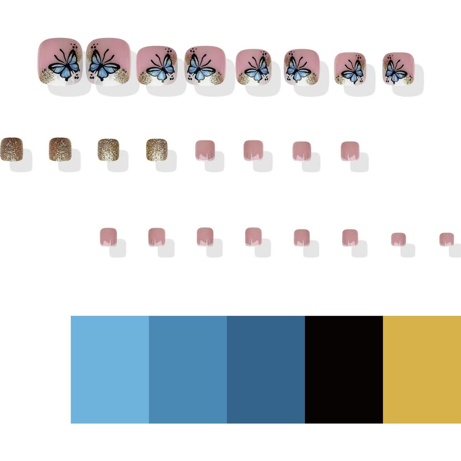 24 Uñas Postizas para Pies Acrílicas GritoSe con Brillo