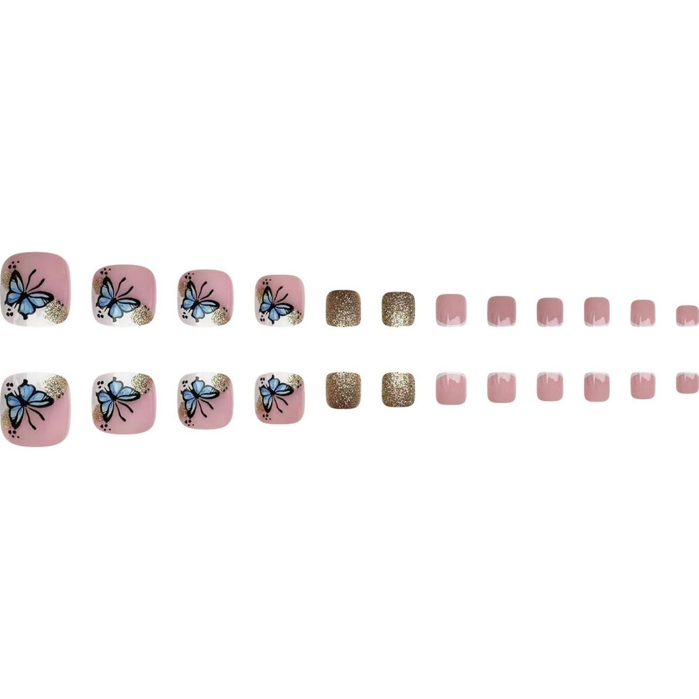 24 Uñas Postizas para Pies Acrílicas GritoSe con Brillo