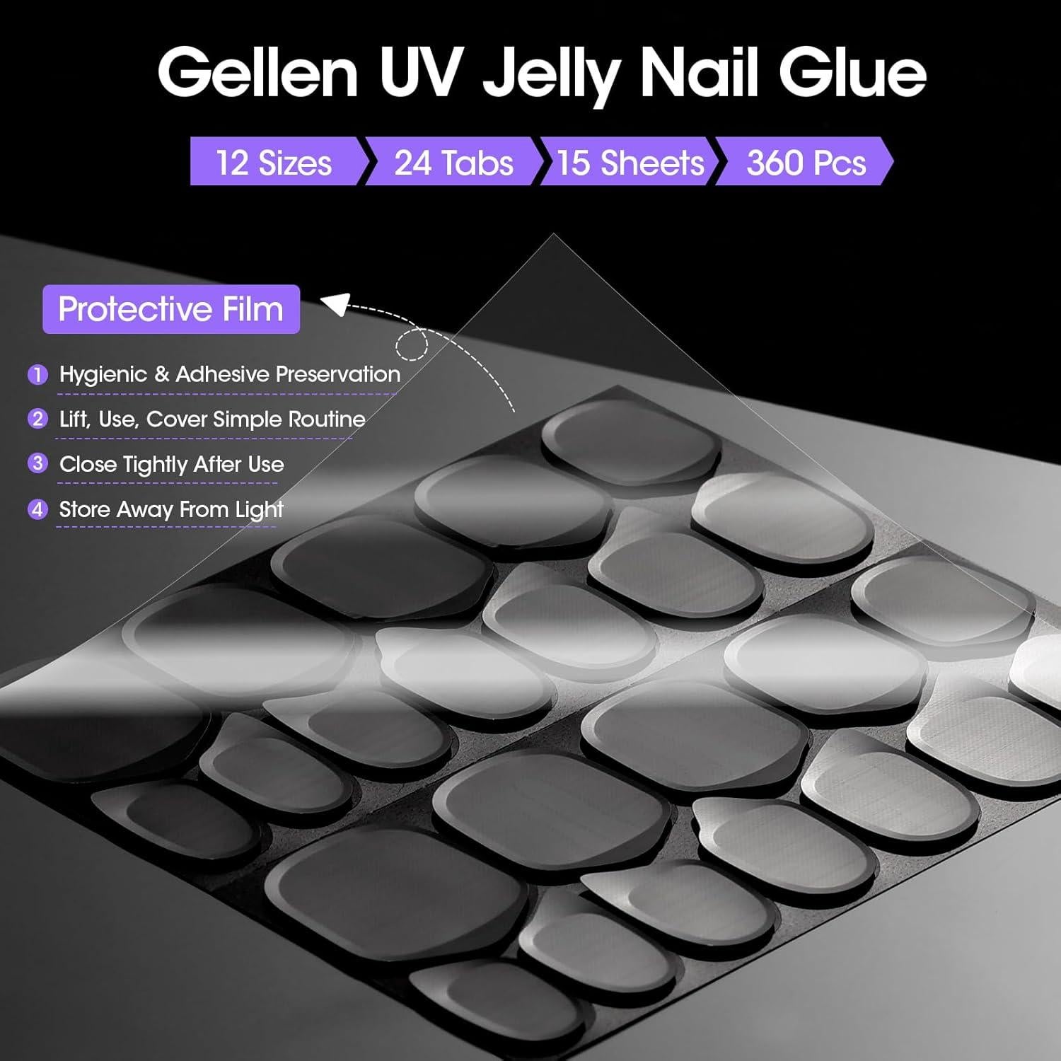 Gellen 360 Pcs Tabs Adhesivos para Uñas UV - 15 Hojas