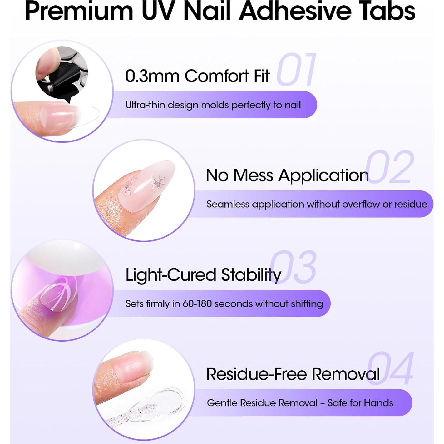 Gellen 360 Pcs Tabs Adhesivos para Uñas UV - 15 Hojas