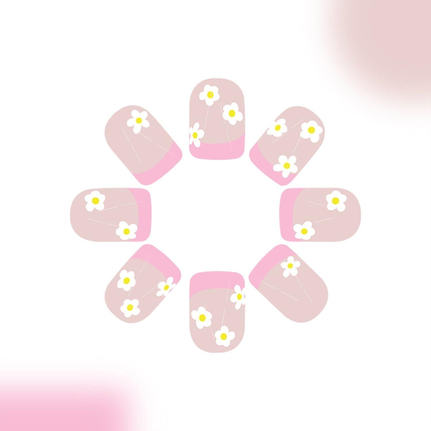 Uñas Postizas Cortas Cuadradas Tyuimhx 24 Pcs Punta Francesa Rosa