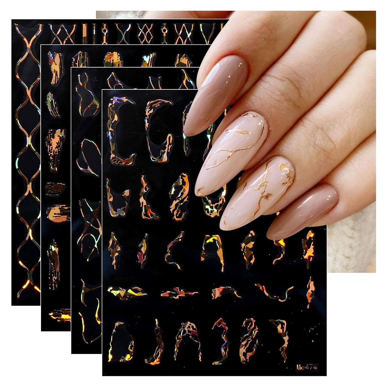 Calcomanías de Uñas JMEOWIO 9 Hojas Mármol Oro Autoadhesivas