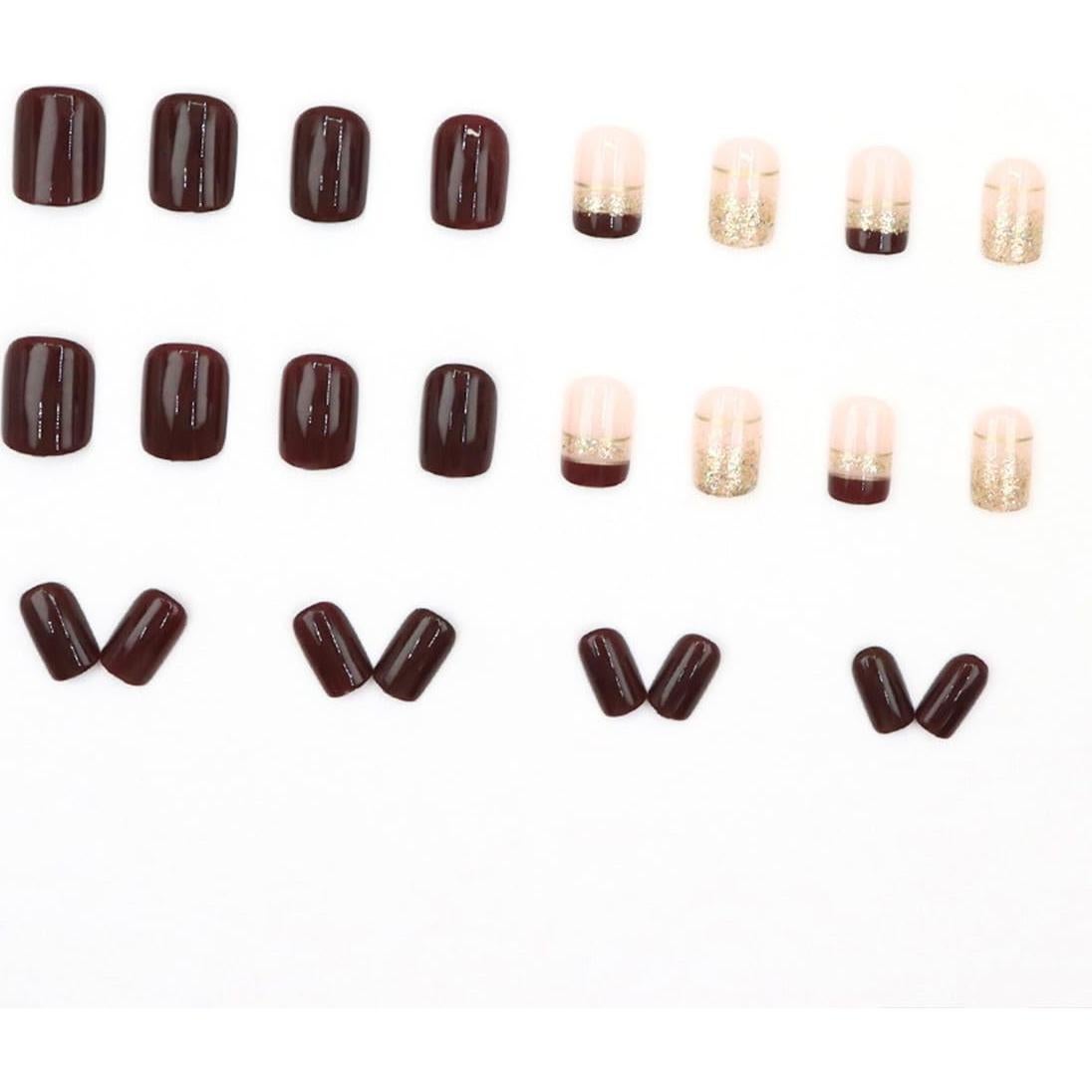 Uñas Postizas Cortas Francesas Marrones WBRRFJJ 24 Pcs