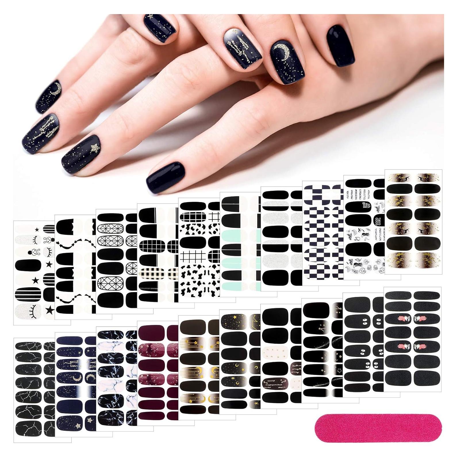 20 Hojas Stickers de Uñas Negras Autoadhesivas Maitys