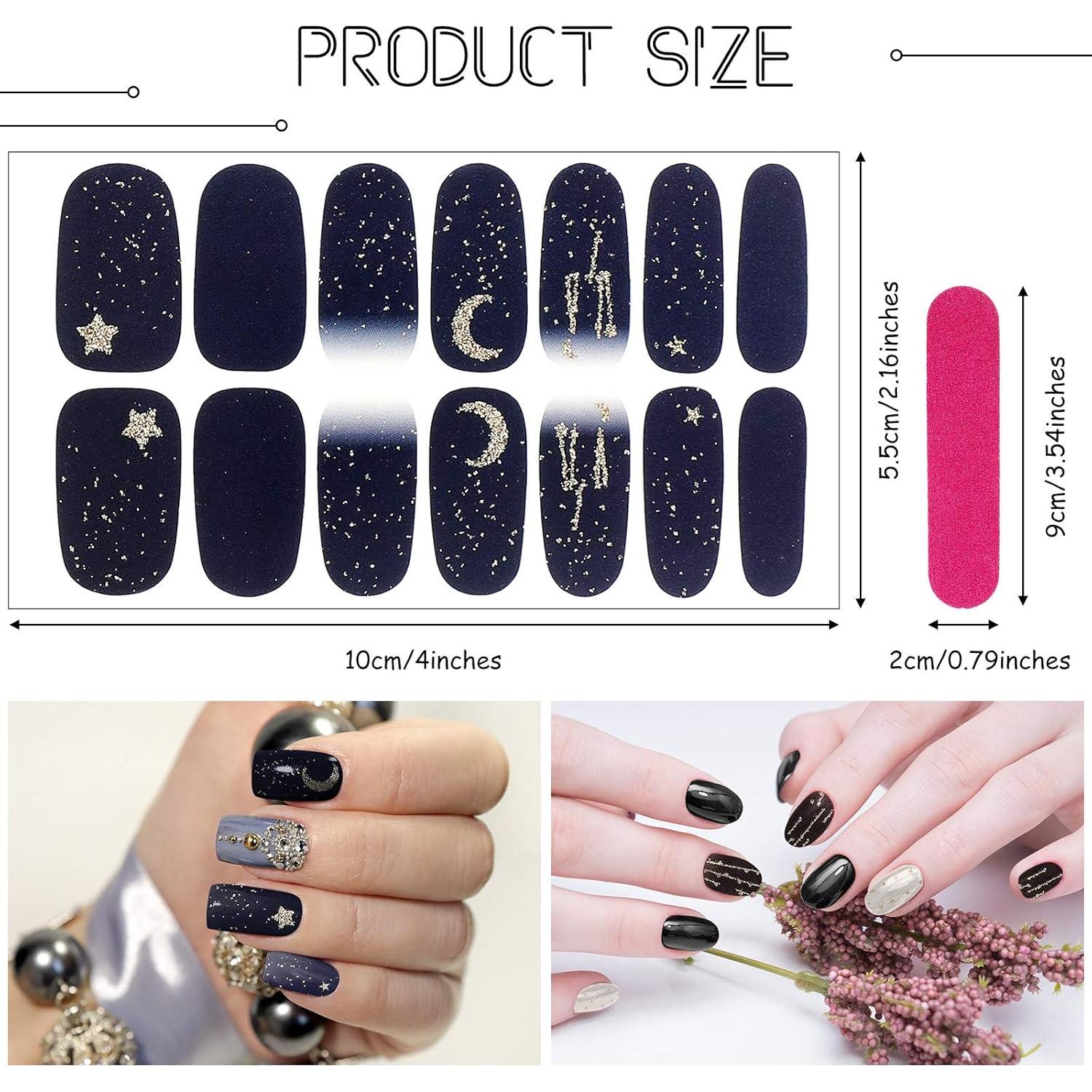 20 Hojas Stickers de Uñas Negras Autoadhesivas Maitys