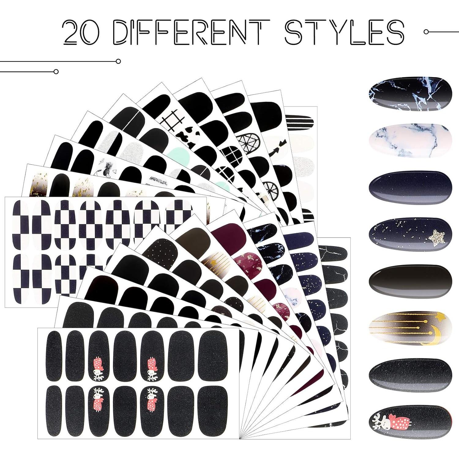 20 Hojas Stickers de Uñas Negras Autoadhesivas Maitys