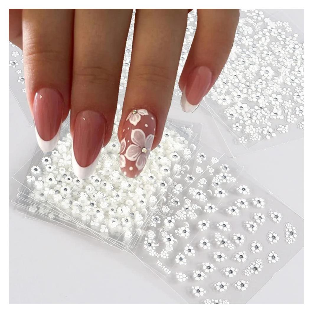 30 Hojas Stickers de Uñas 3D Flores Blancas CEWEWP