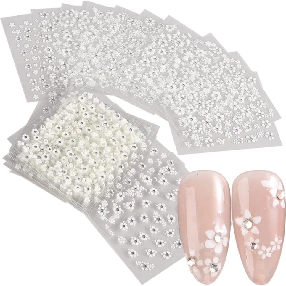 30 Hojas Stickers de Uñas 3D Flores Blancas CEWEWP