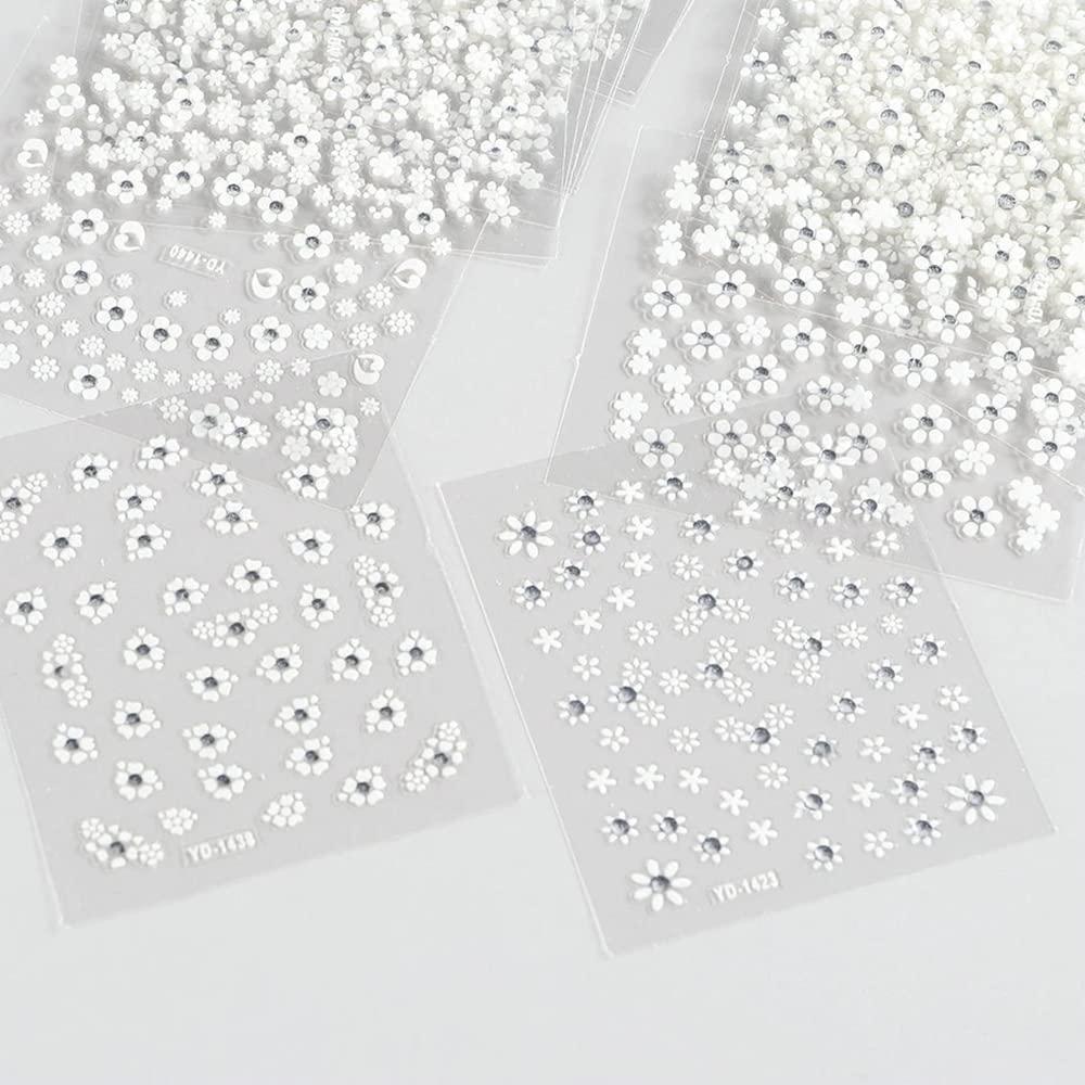 30 Hojas Stickers de Uñas 3D Flores Blancas CEWEWP