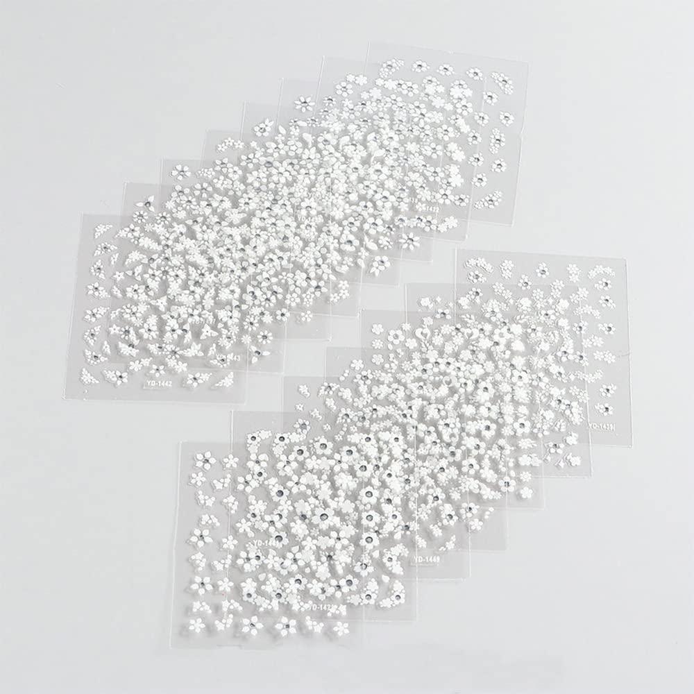 30 Hojas Stickers de Uñas 3D Flores Blancas CEWEWP