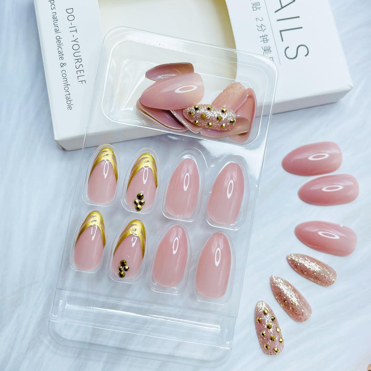 Uñas Postizas de Almendra Doradas 24Pcs - LRKNNO