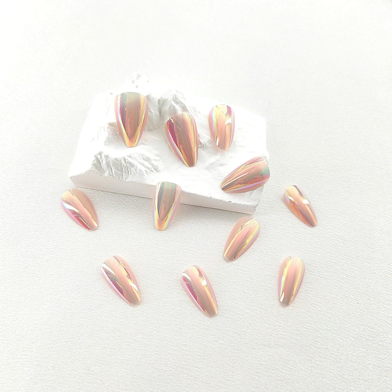 Uñas Postizas Cortas Almendra SRIMNUYY 24 Piezas Brillantes