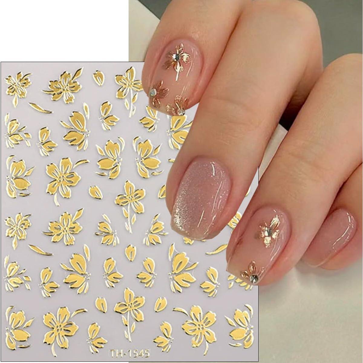 Calcomanías de Uñas 3D Doradas BMKKOT - 6 Hojas Flores