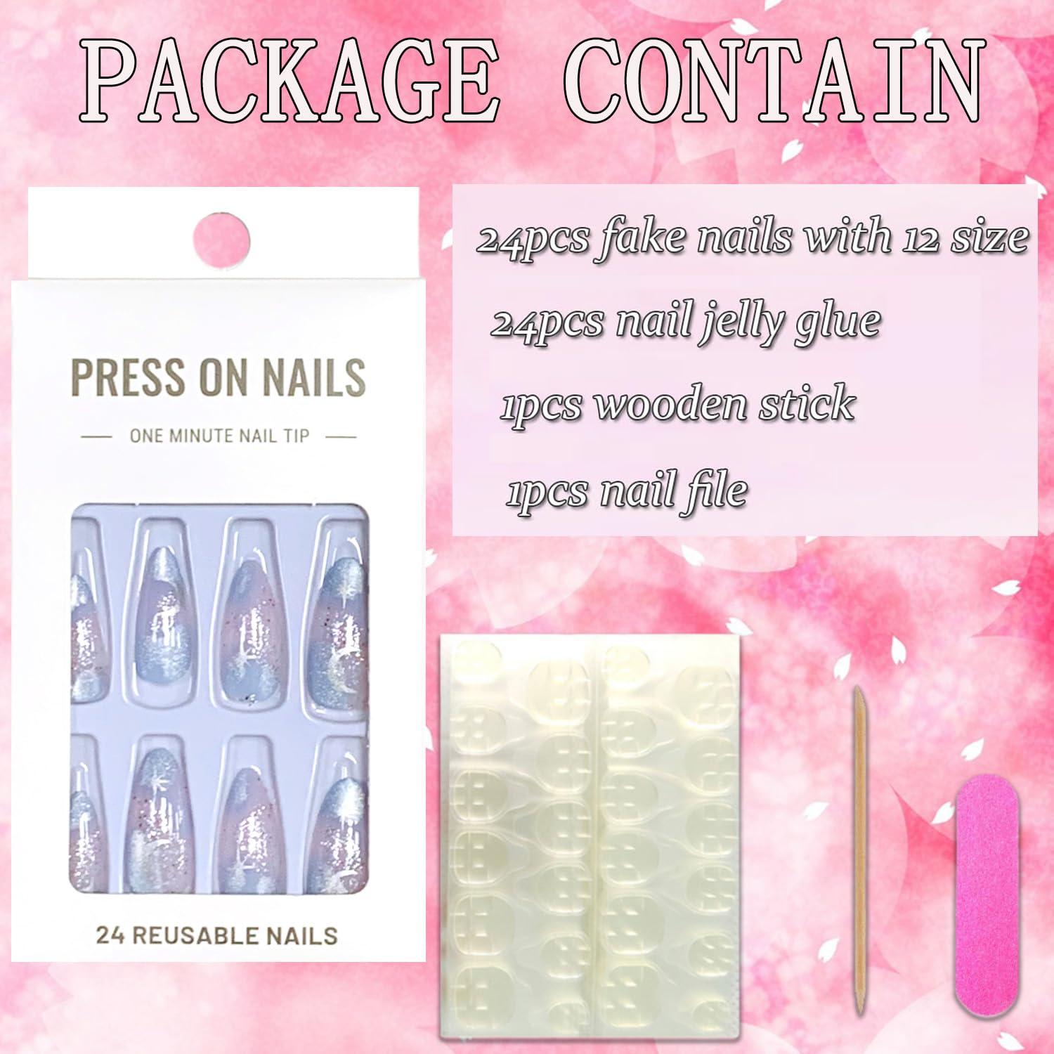 Uñas Falsas Almendras 24 Pcs FIEONCIY Acrílicas Brillantes