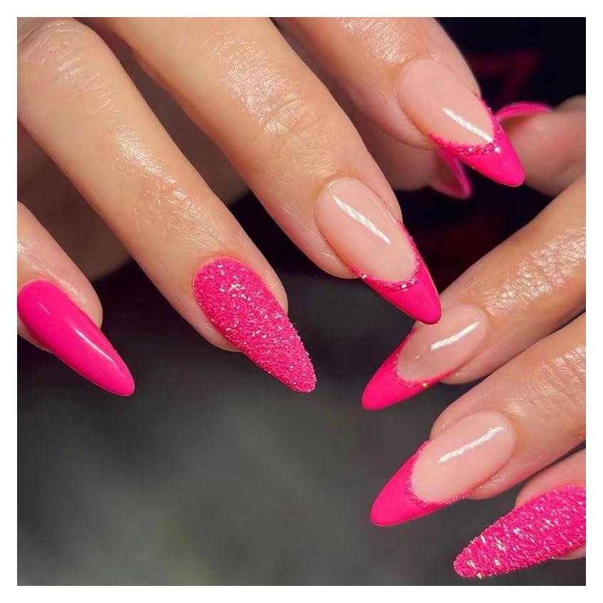 Uñas Postizas Almendra BAOYAALIN Rosa Caliente 24 Piezas