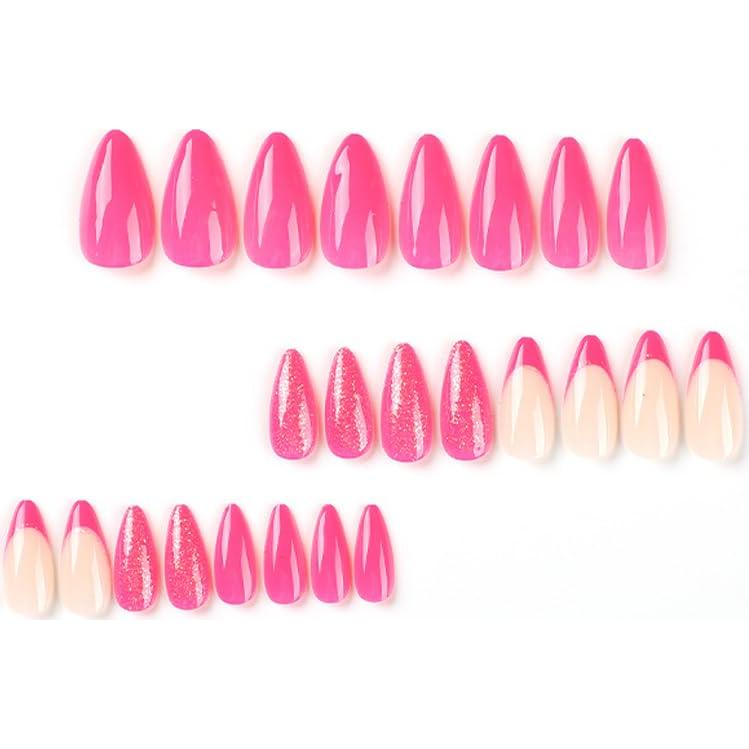 Uñas Postizas Almendra BAOYAALIN Rosa Caliente 24 Piezas