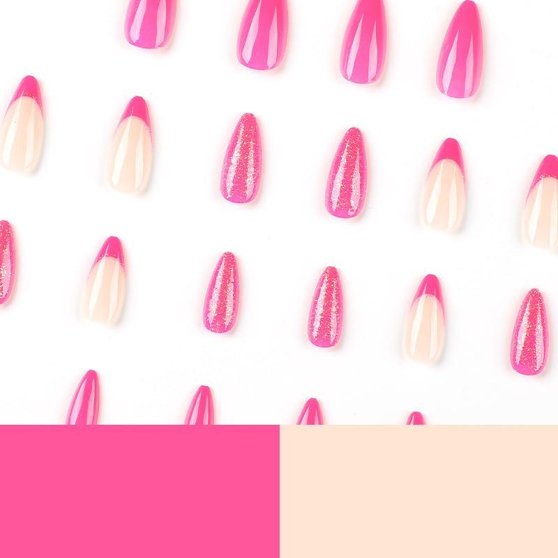 Uñas Postizas Almendra BAOYAALIN Rosa Caliente 24 Piezas