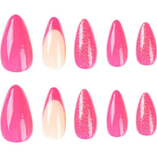 Uñas Postizas Almendra BAOYAALIN Rosa Caliente 24 Piezas