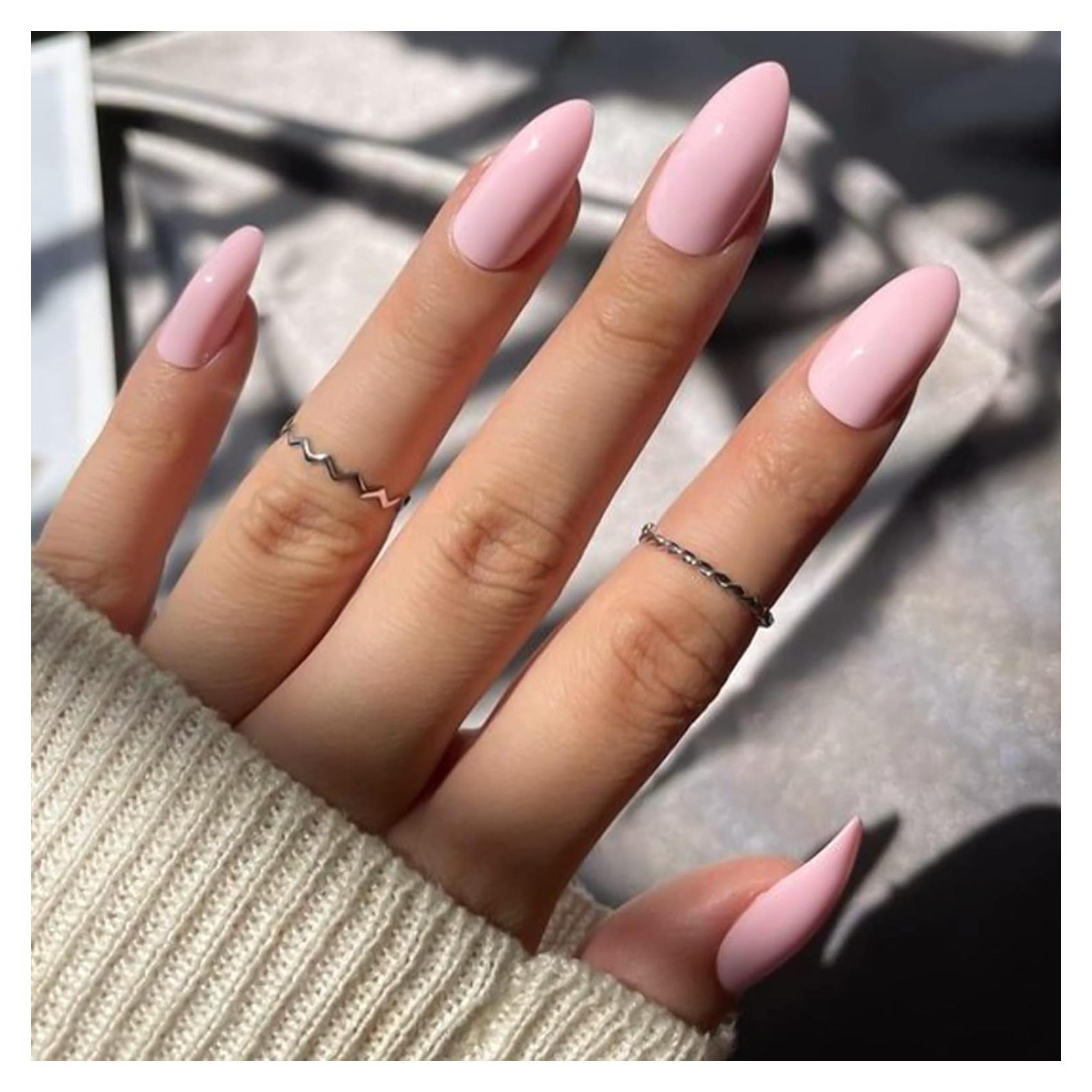 Uñas Postizas Rosa Claro Almendra Yosomk - 24 Piezas