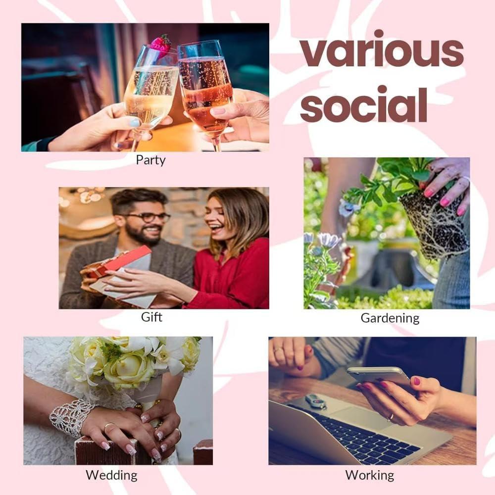 Uñas Postizas Largas Cuadradas BLGTGH con Puntas Francesas y Rhinestones 24Pcs