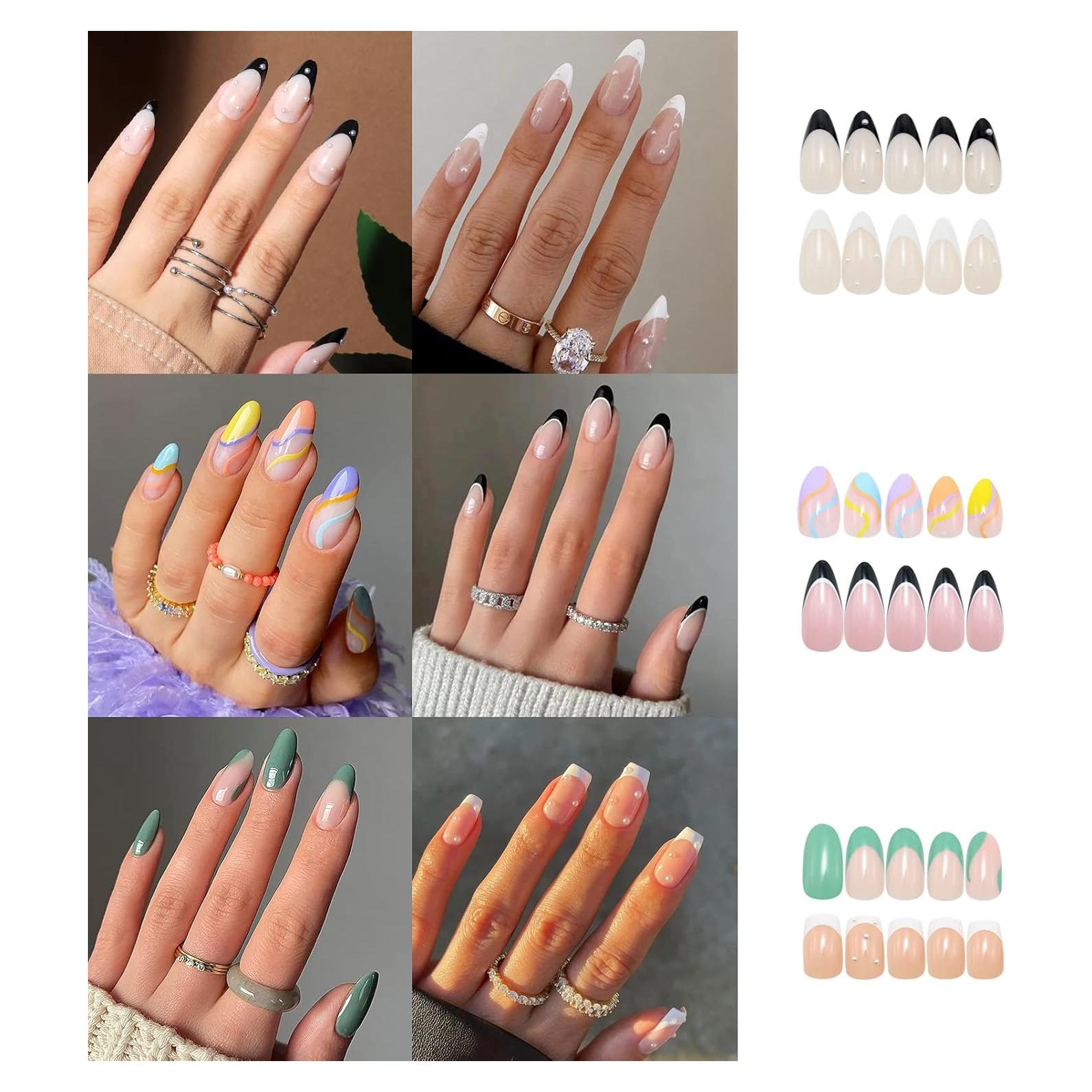 6 Paquetes Uñas Postizas Medianas Misssix 144 Pcs Almendras