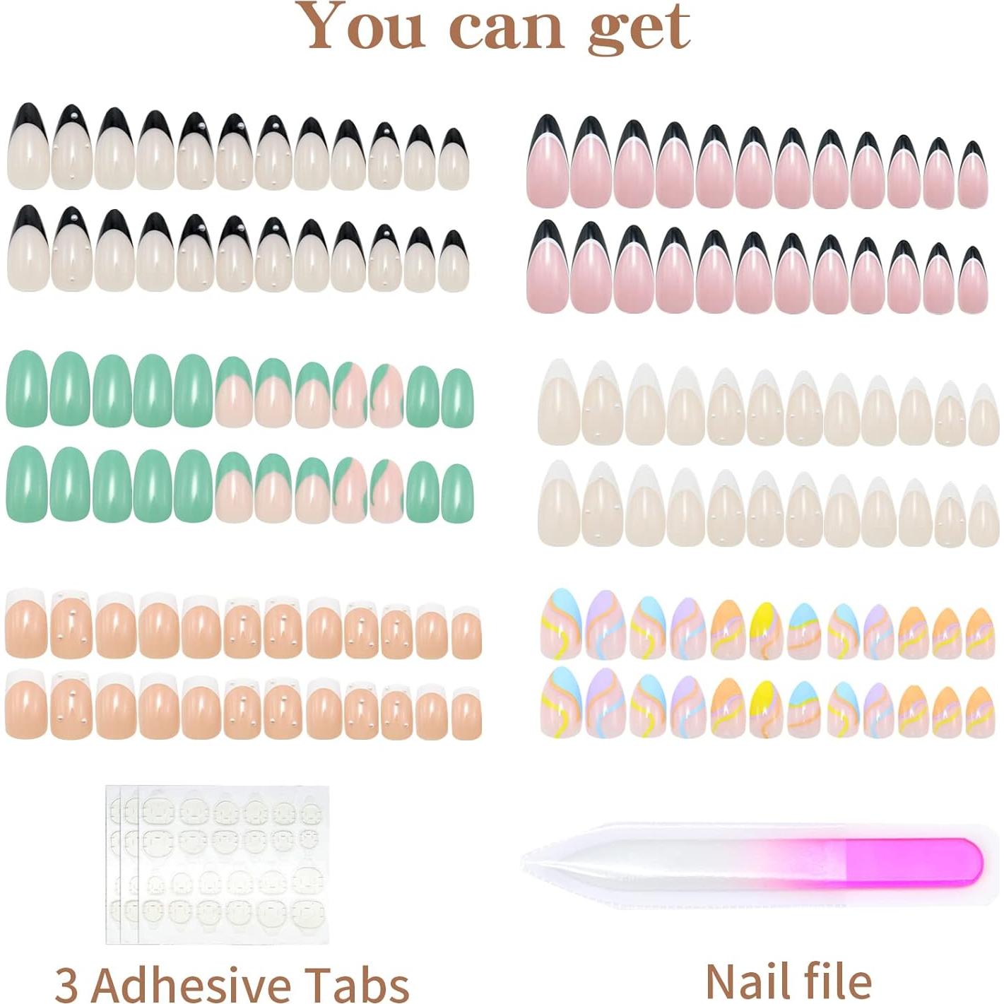 6 Paquetes Uñas Postizas Medianas Misssix 144 Pcs Almendras